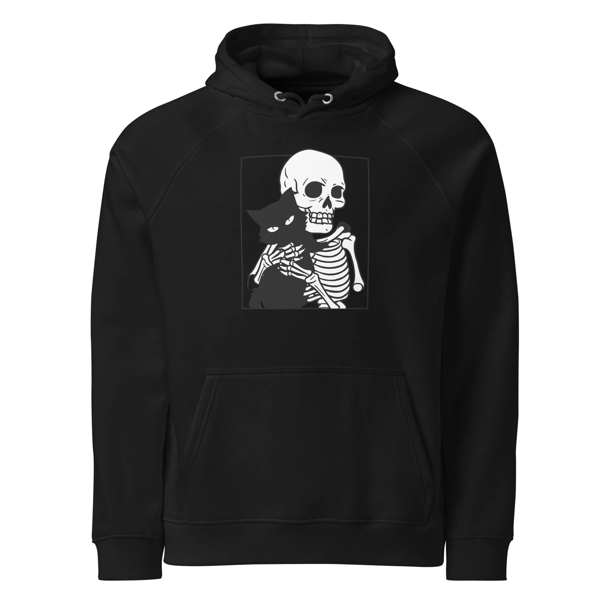 Cat and Skeleton Halloween Graphic Men Eco Raglan Hoodie