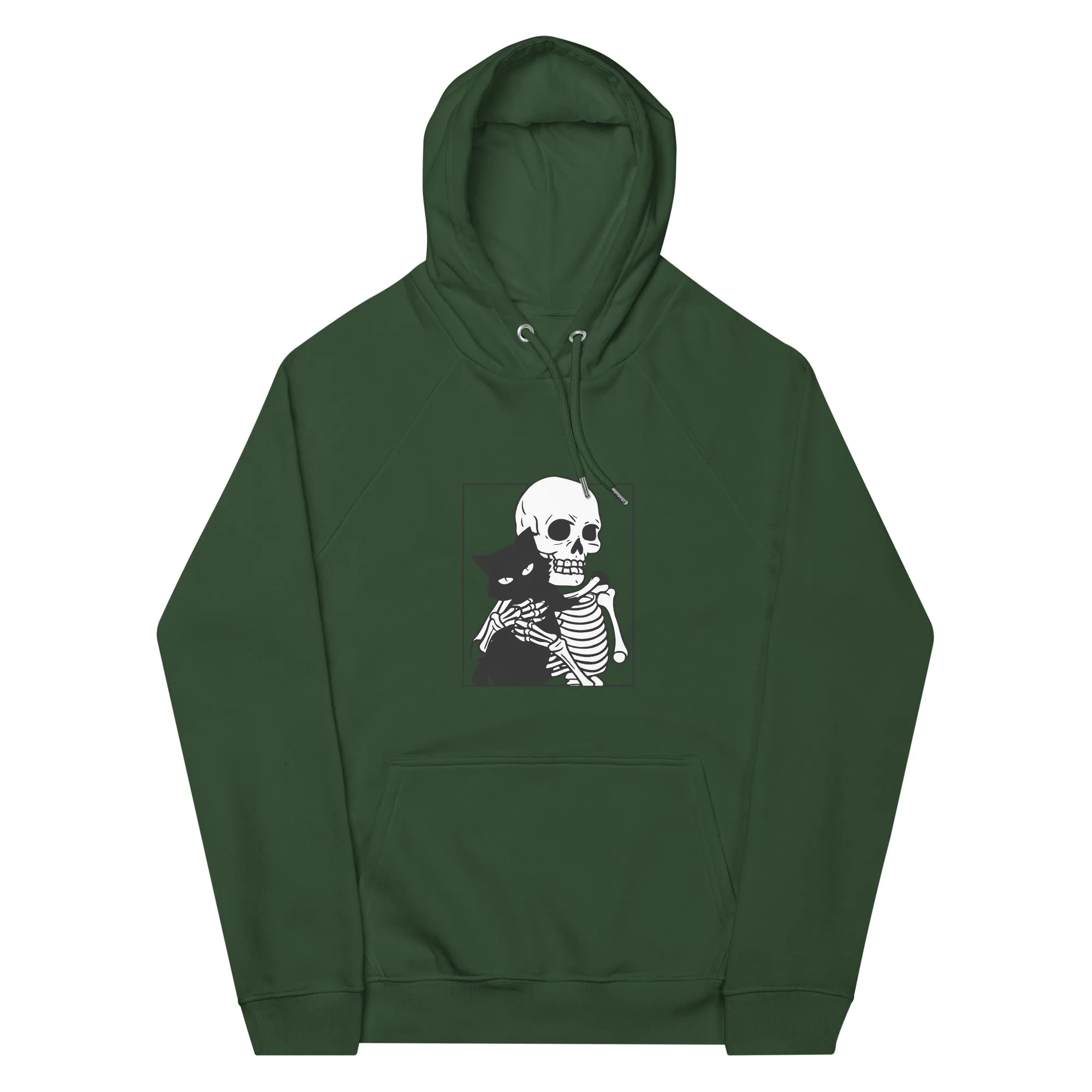 Cat and Skeleton Halloween Graphic Men Eco Raglan Hoodie