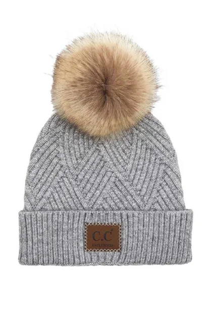 CC Suede Patch Pom Pom Beanie