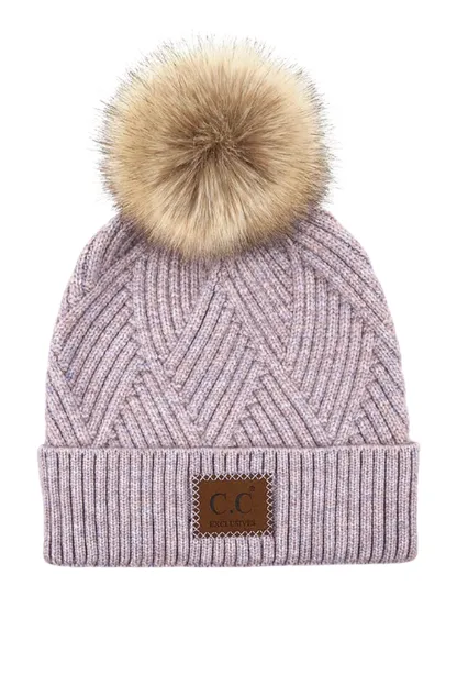 CC Suede Patch Pom Pom Beanie