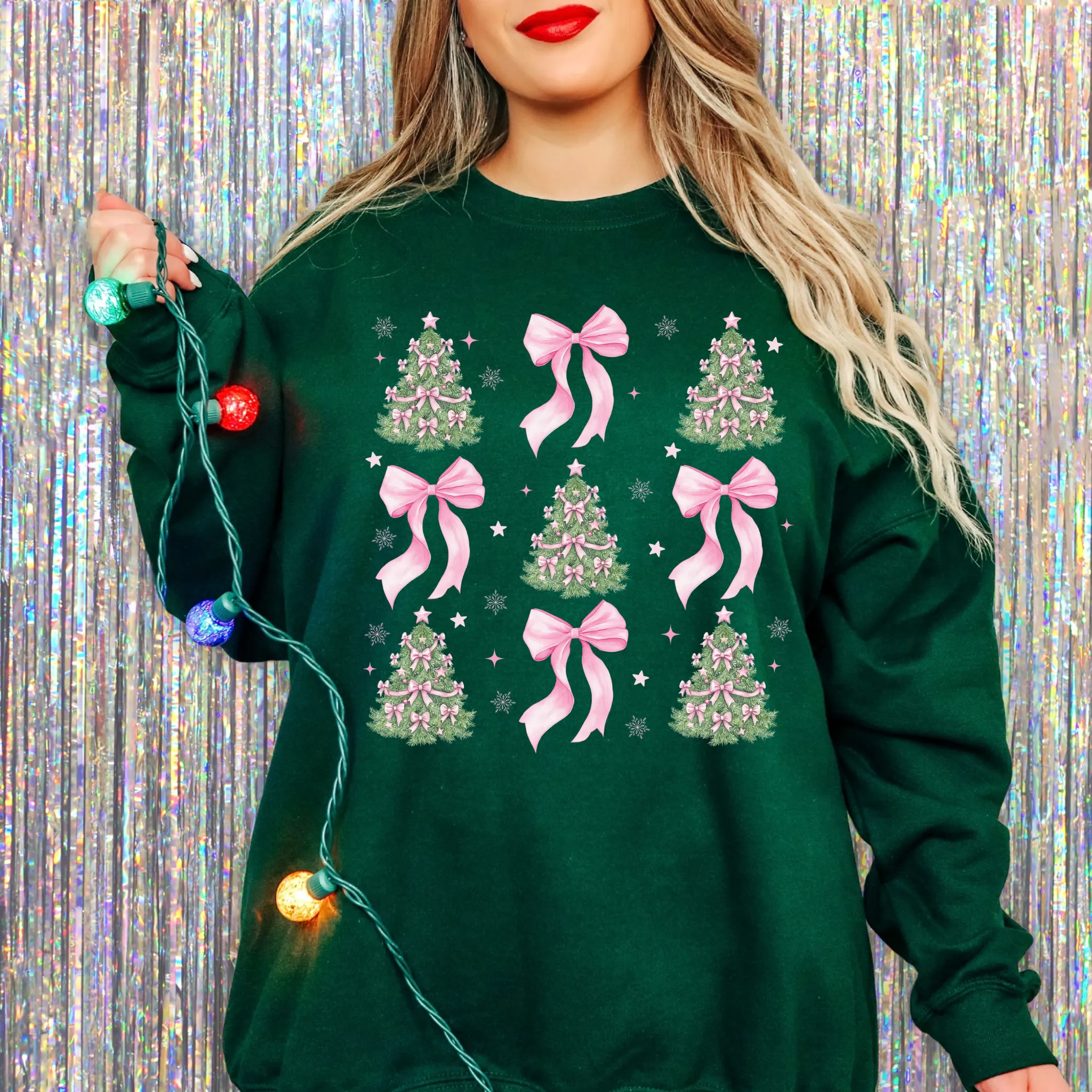 Christmas Tree Coquette Christmas Crewneck Sweatshirt