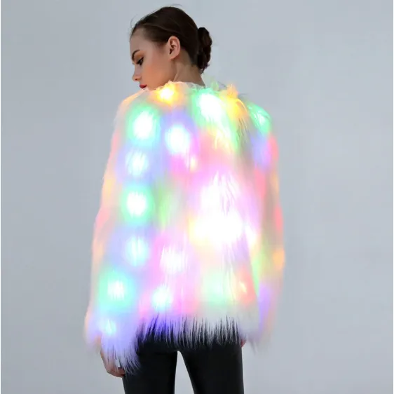 Colorful LED Faux Fur Coat for Winter Raves