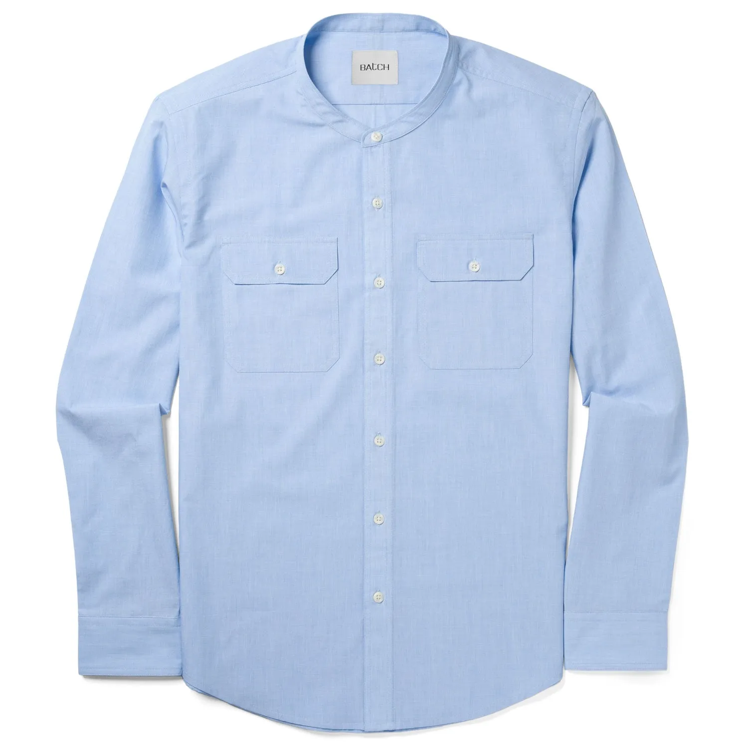 Constructor Band Collar Utility Shirt – Clean Blue End-on-end