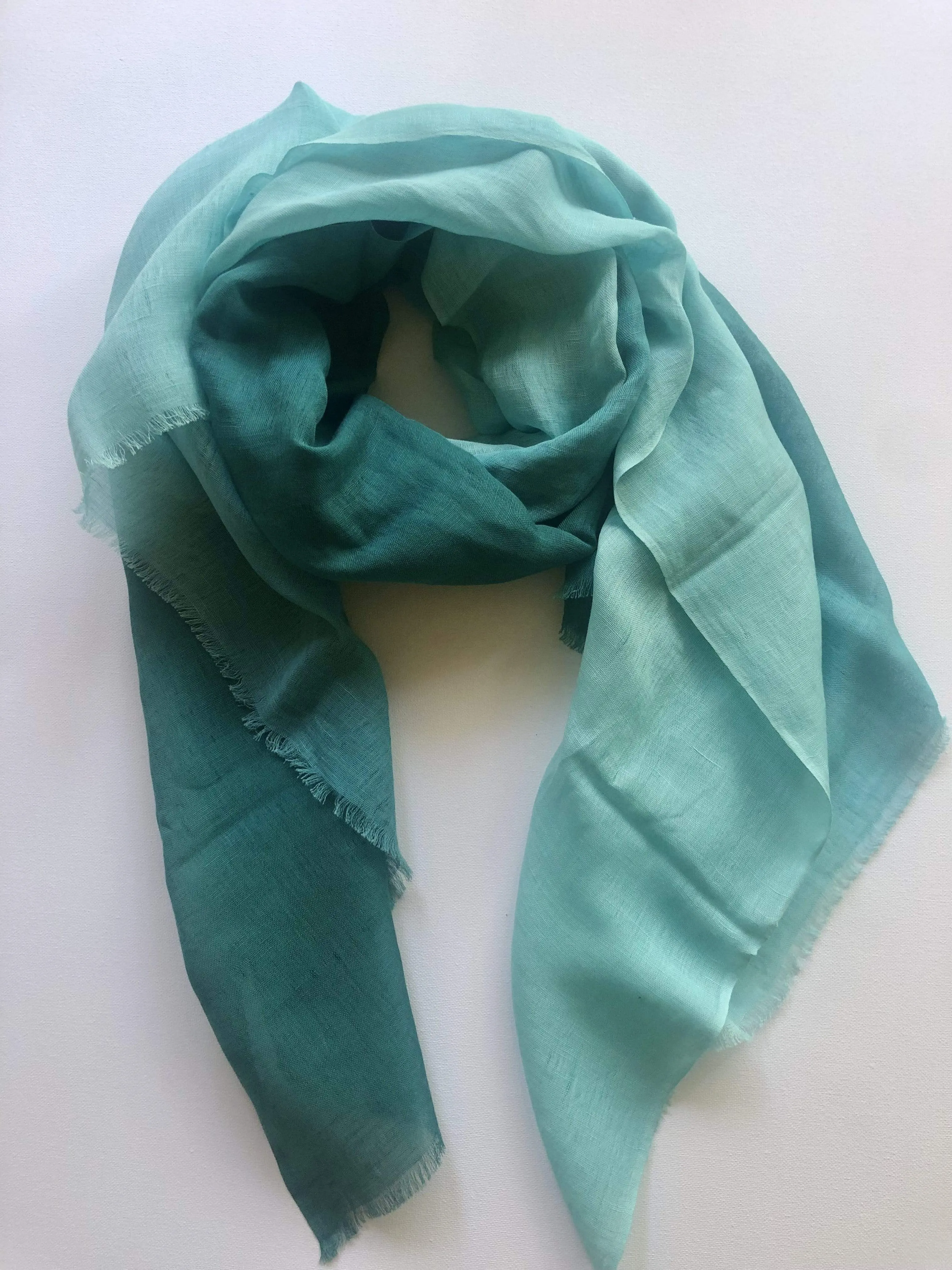 Cotton Linen Scarf - Teal Green Ombre - Linen Cotton