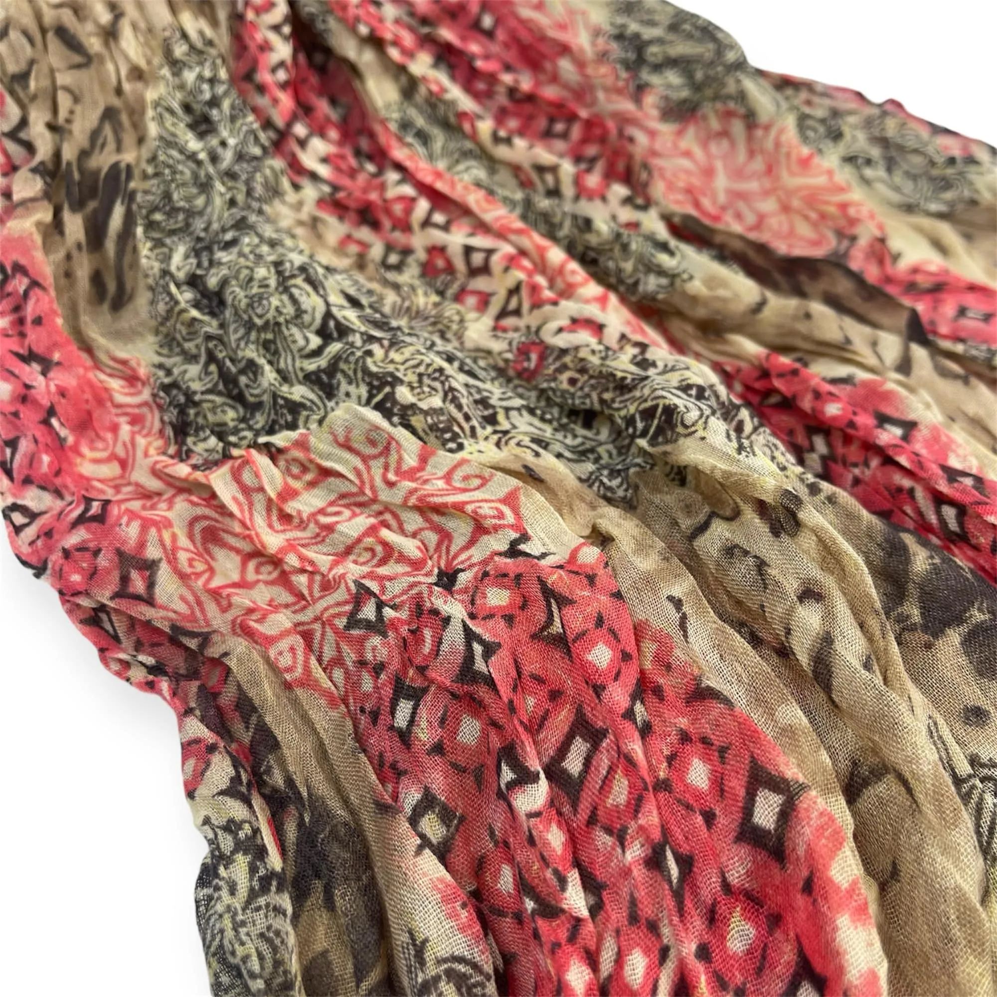 Crinkle Scarf - Camel Beige - Red Diamonds