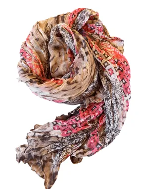 Crinkle Scarf - Camel Beige - Red Diamonds