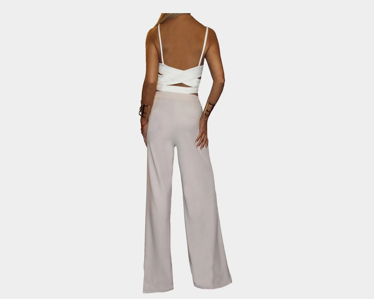 Cut-out Tuxedo Off-White & Taupe Jumpsuit - The Hamptons