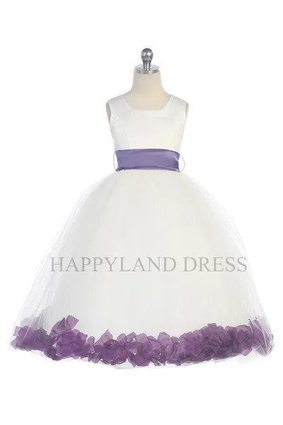 D2570 White Dress with Flower Petals and Sash (26 Diff. Colors)