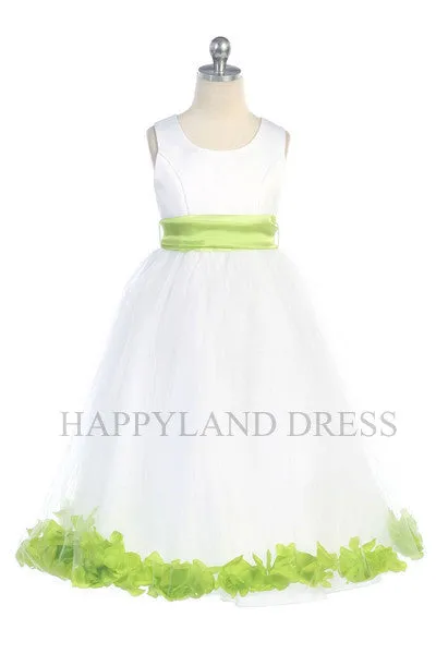 D2570 White Dress with Flower Petals and Sash (26 Diff. Colors)