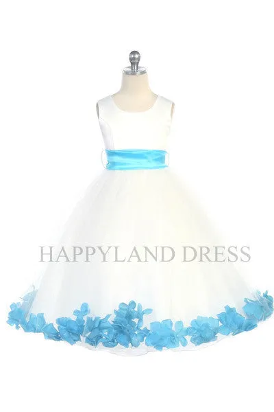 D2570 White Dress with Flower Petals and Sash (26 Diff. Colors)