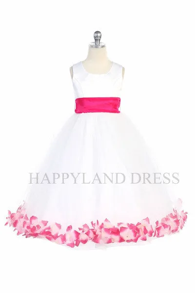 D2570 White Dress with Flower Petals and Sash (26 Diff. Colors)