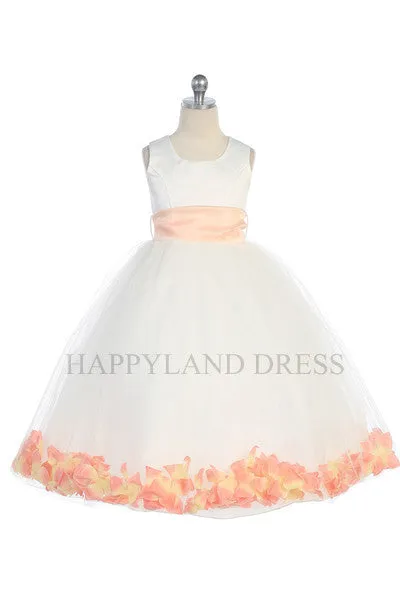 D2570 White Dress with Flower Petals and Sash (26 Diff. Colors)