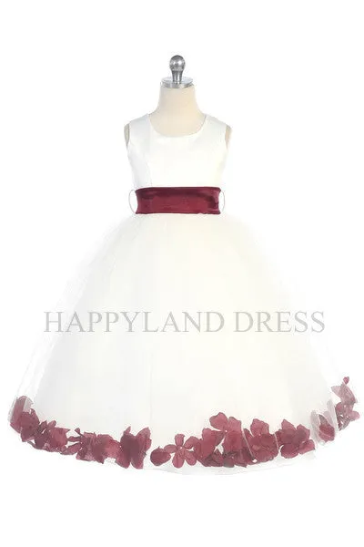 D2570 White Dress with Flower Petals and Sash (26 Diff. Colors)