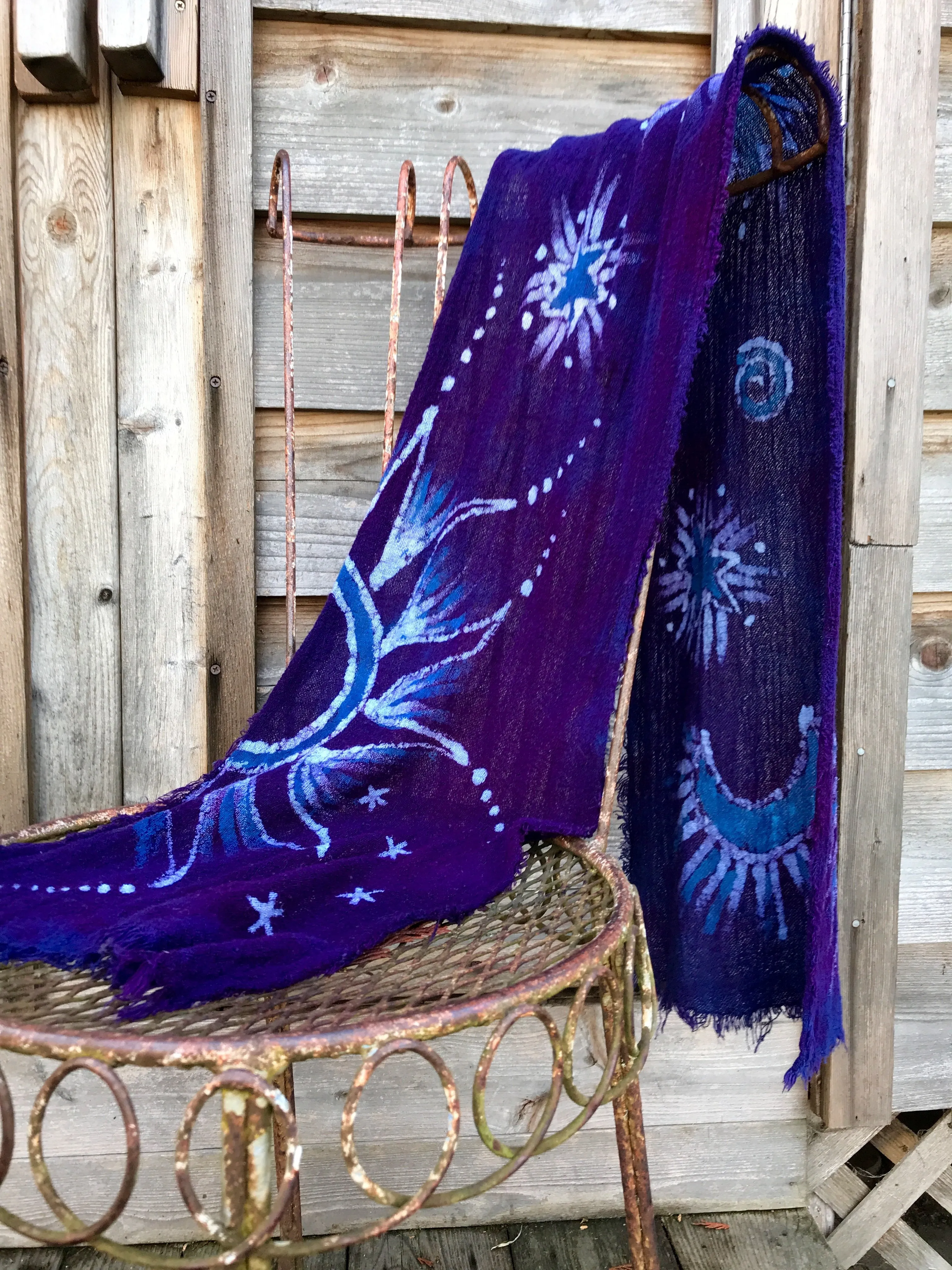 Deep Purple Sunrise Handmade Batik Scarf in Organic Cotton