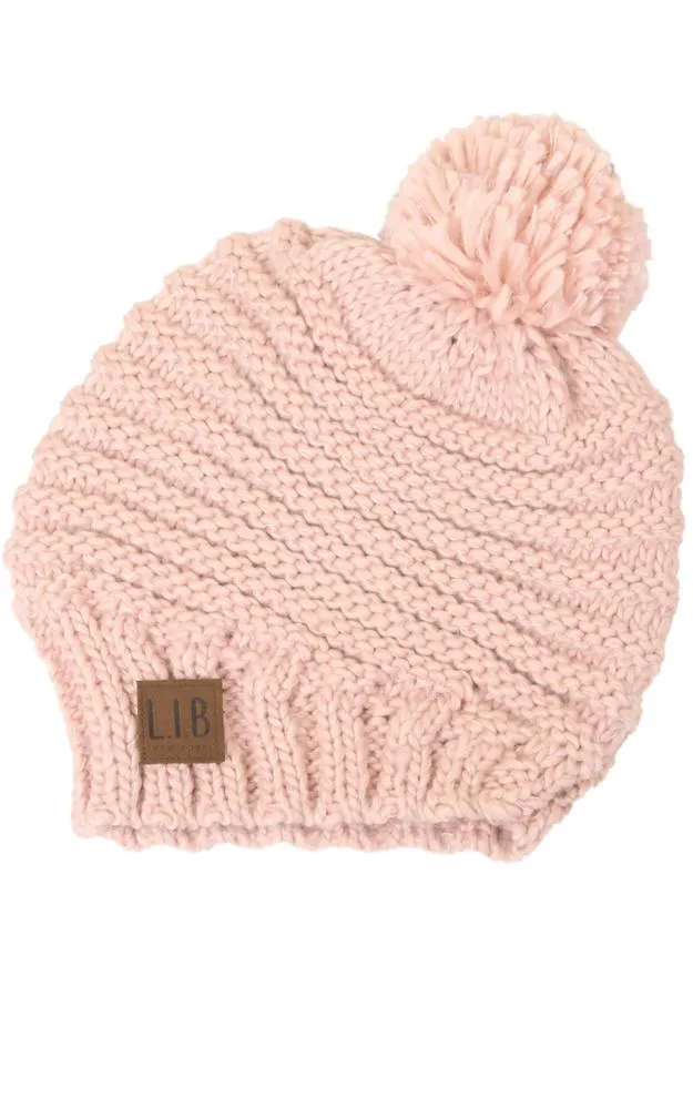 EAH9180 Stripe Knit Pompom Hat