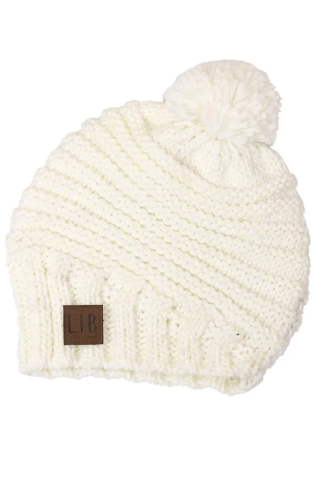 EAH9180 Stripe Knit Pompom Hat