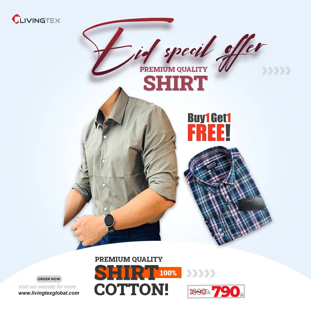 Eid Special Men's Shirt pack (Buy 1 Get 1 Free)