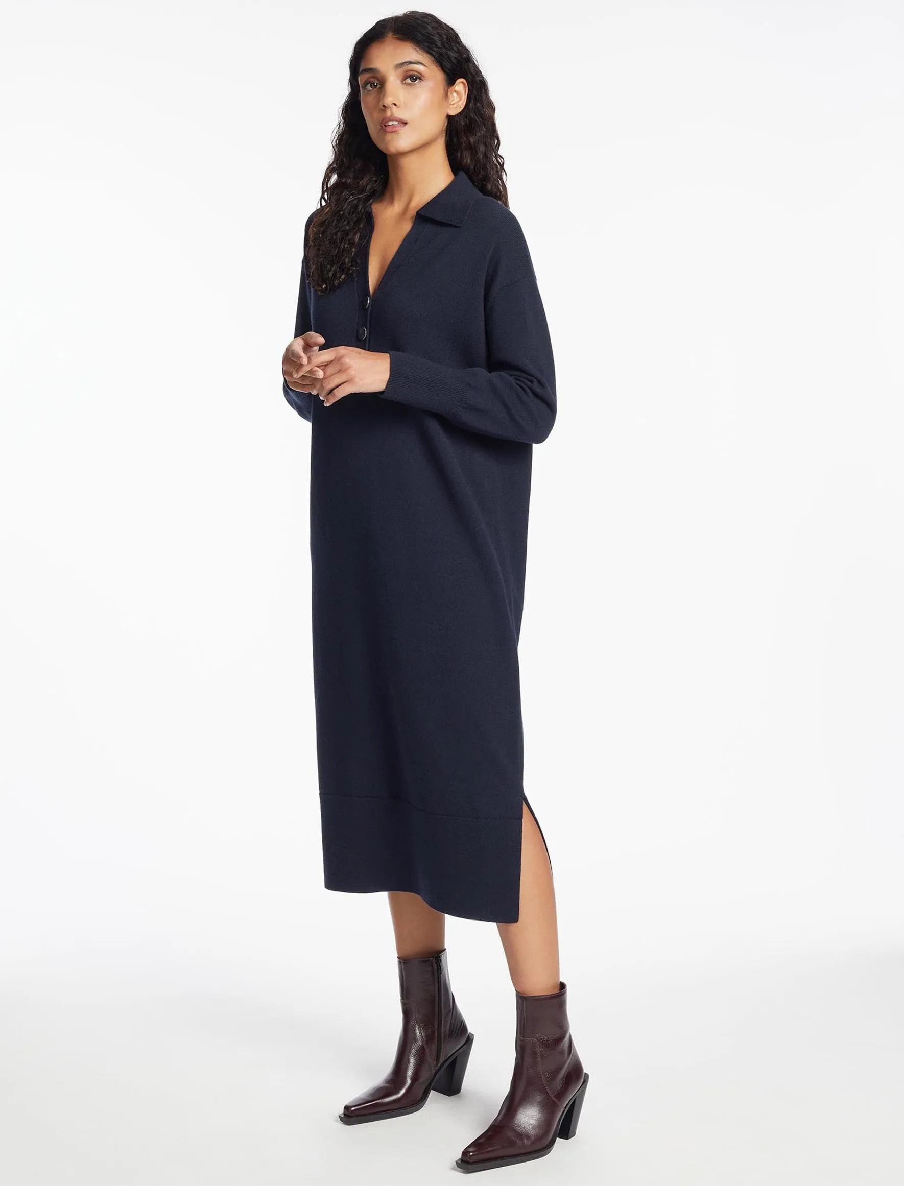 Eleanor Wool Knit Dress - Navy