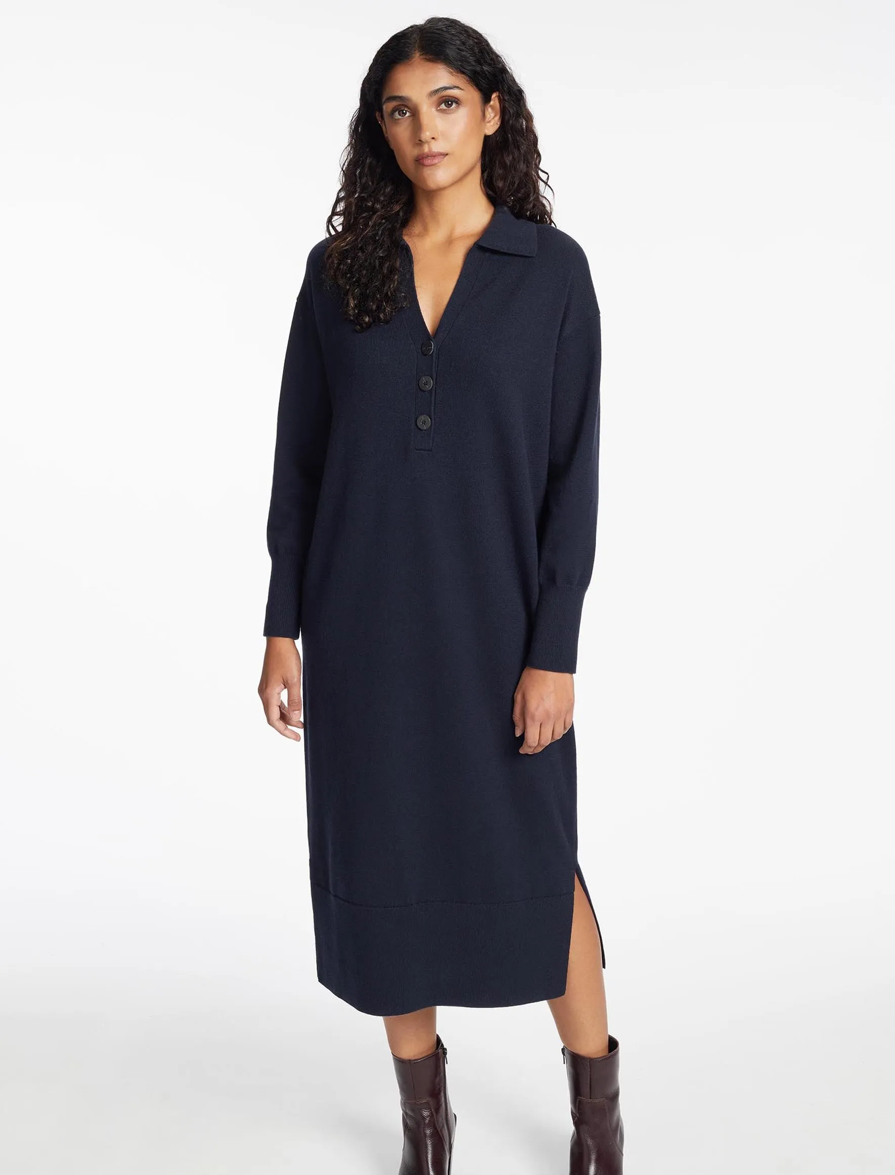 Eleanor Wool Knit Dress - Navy