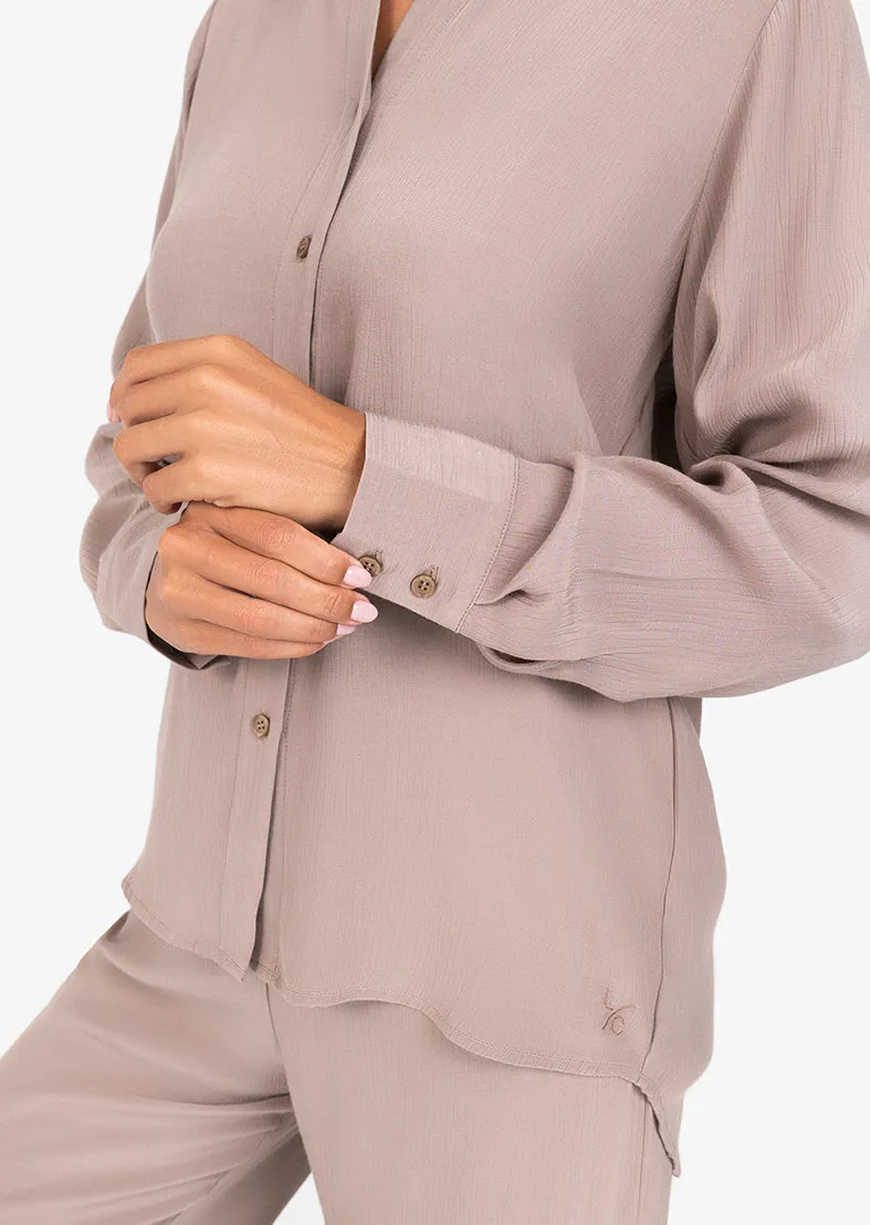 Embody Plisse Shirt Taupe