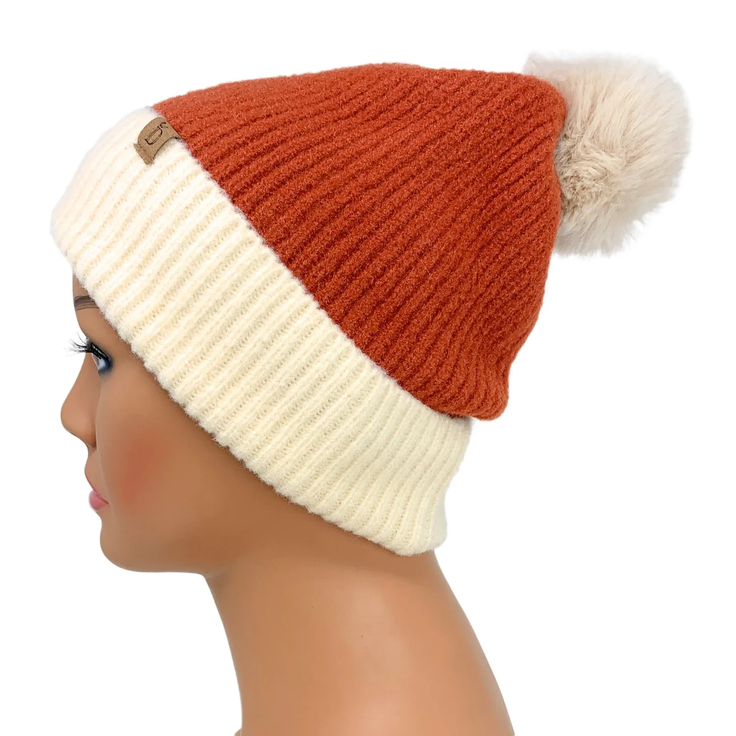 Empire Cove Winter Ribbed Knit Beanie with Faux Fur Pom Pom Hats Gifts for Her