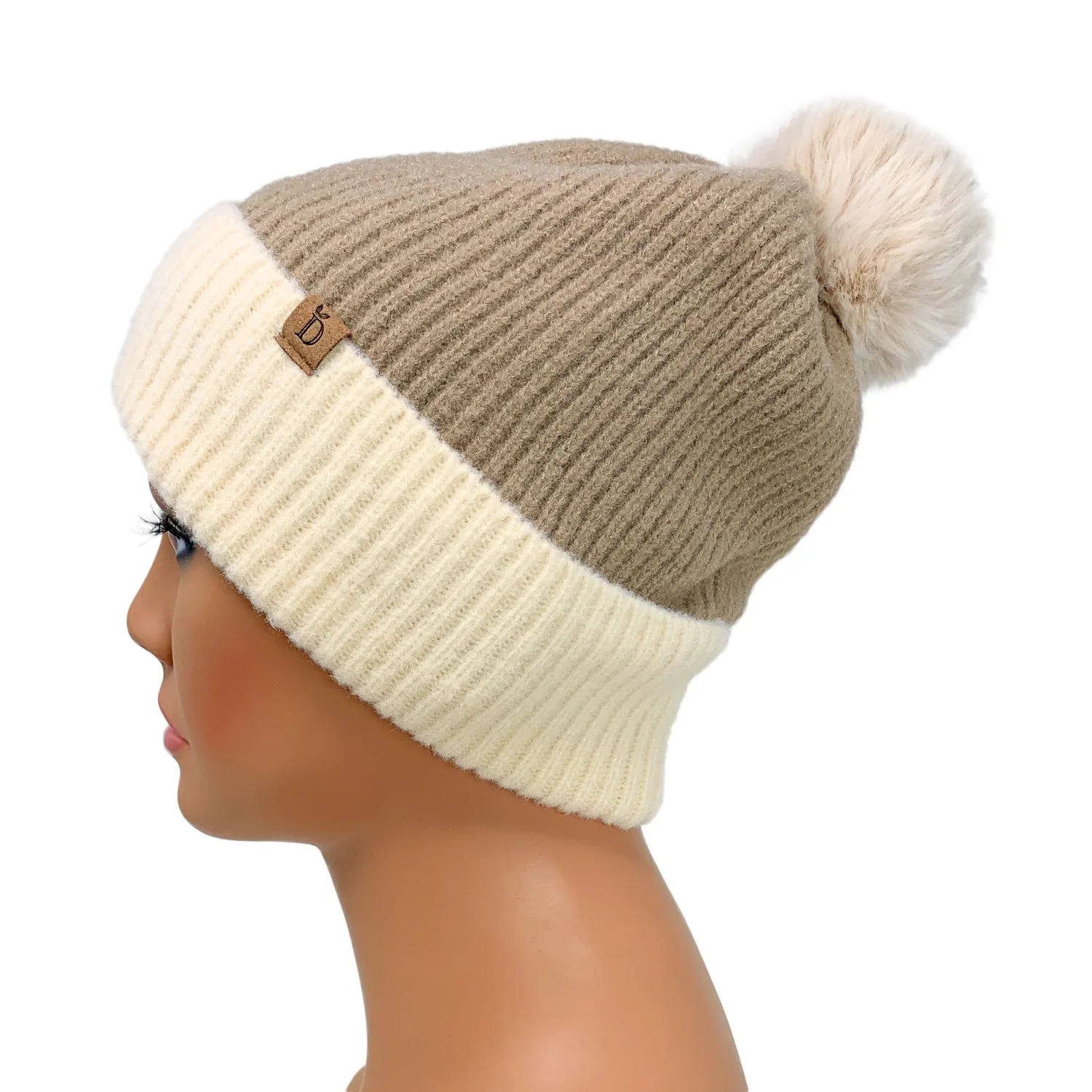 Empire Cove Winter Ribbed Knit Beanie with Faux Fur Pom Pom Hats Gifts for Her