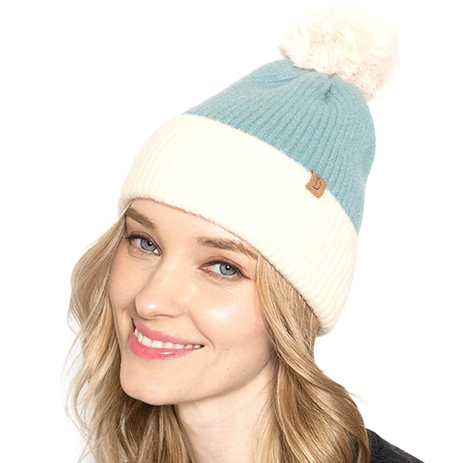 Empire Cove Winter Ribbed Knit Beanie with Faux Fur Pom Pom Hats Gifts for Her