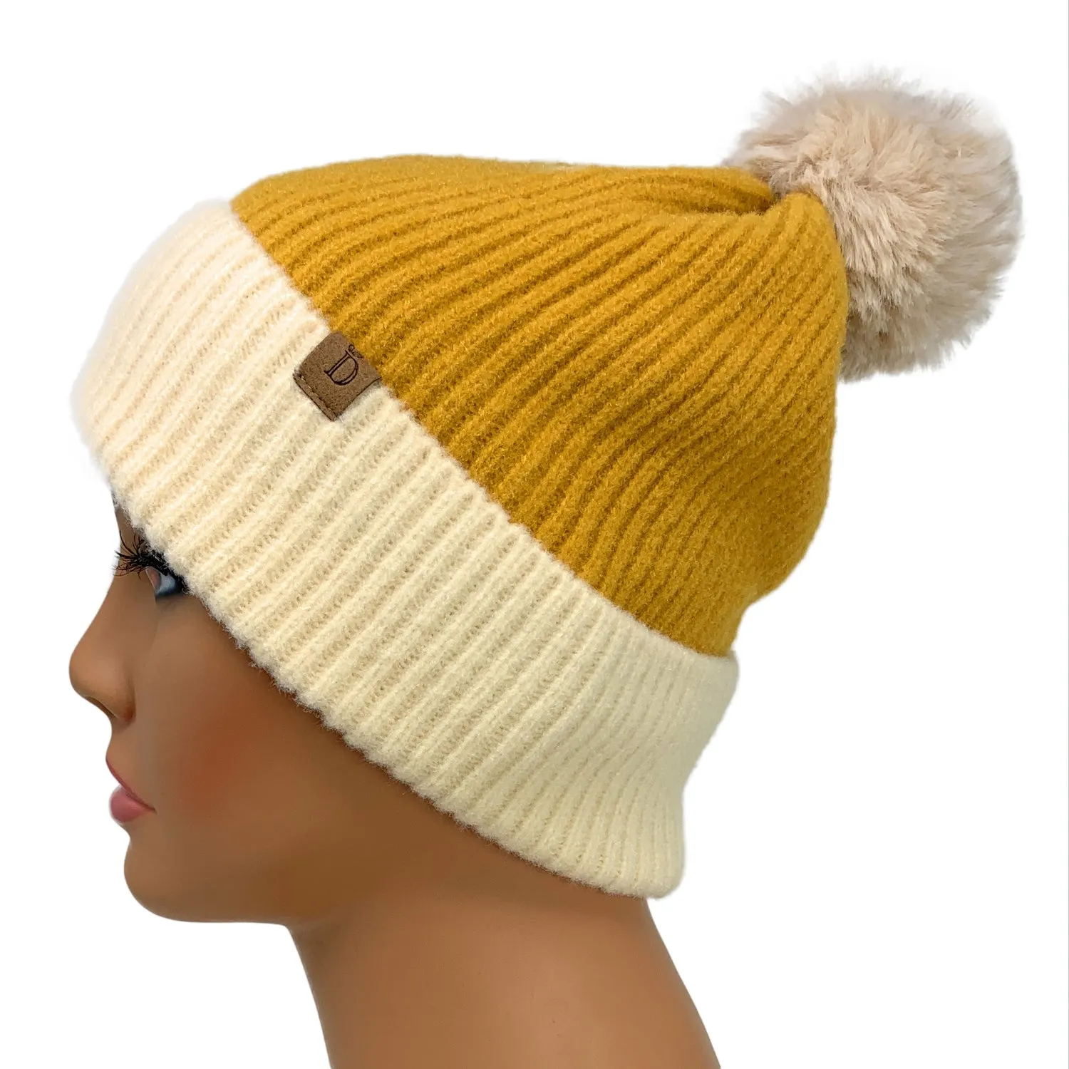 Empire Cove Winter Ribbed Knit Beanie with Faux Fur Pom Pom Hats Gifts for Her