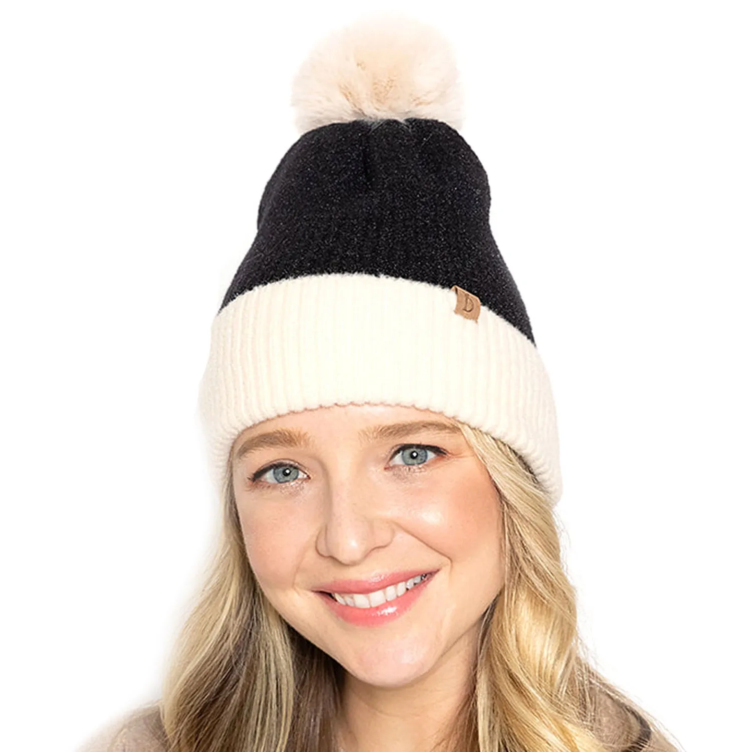 Empire Cove Winter Ribbed Knit Beanie with Faux Fur Pom Pom Hats Gifts for Her