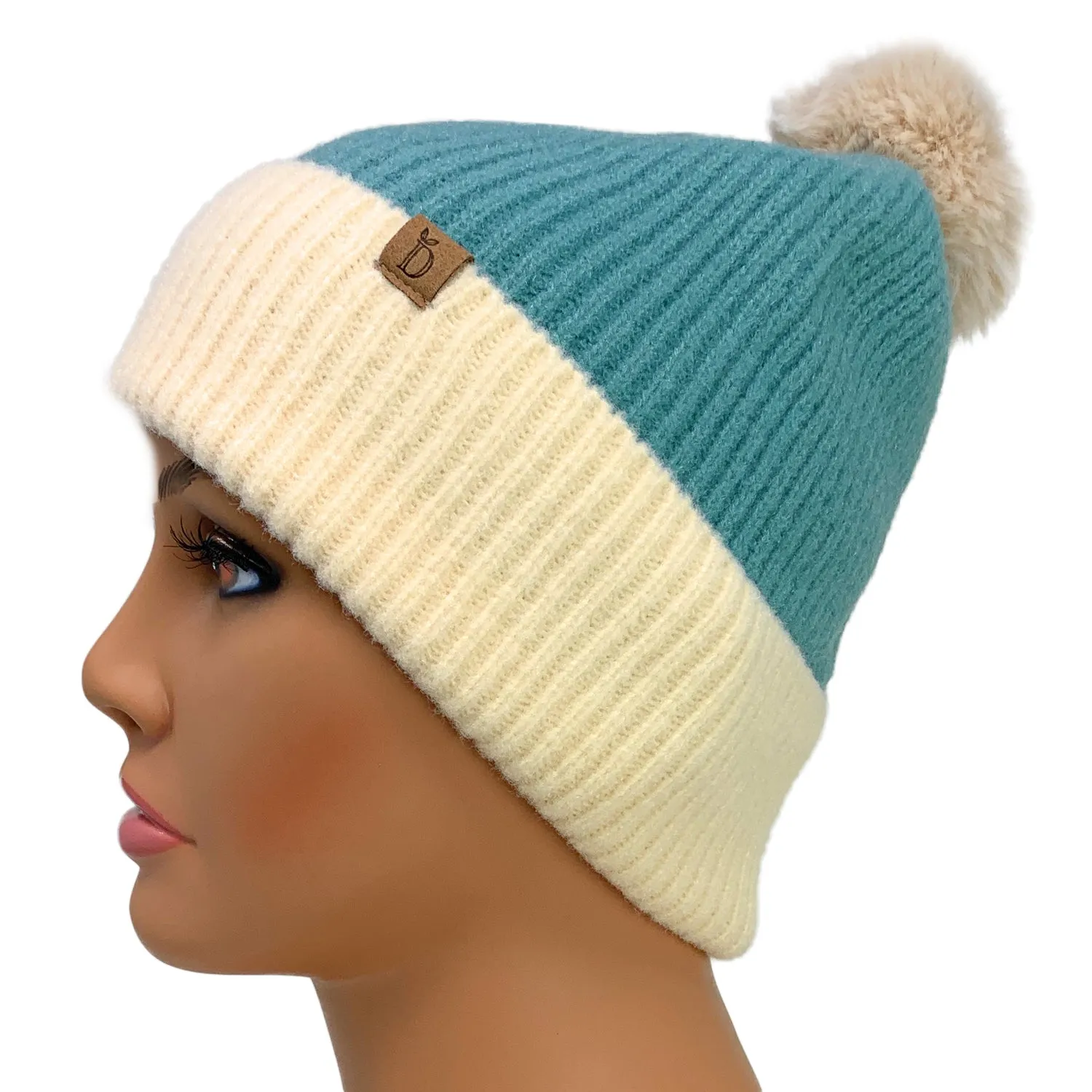 Empire Cove Winter Ribbed Knit Beanie with Faux Fur Pom Pom Hats Gifts for Her