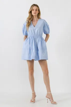 English Factory - Blouson Pleated Puff Sleeve Dress