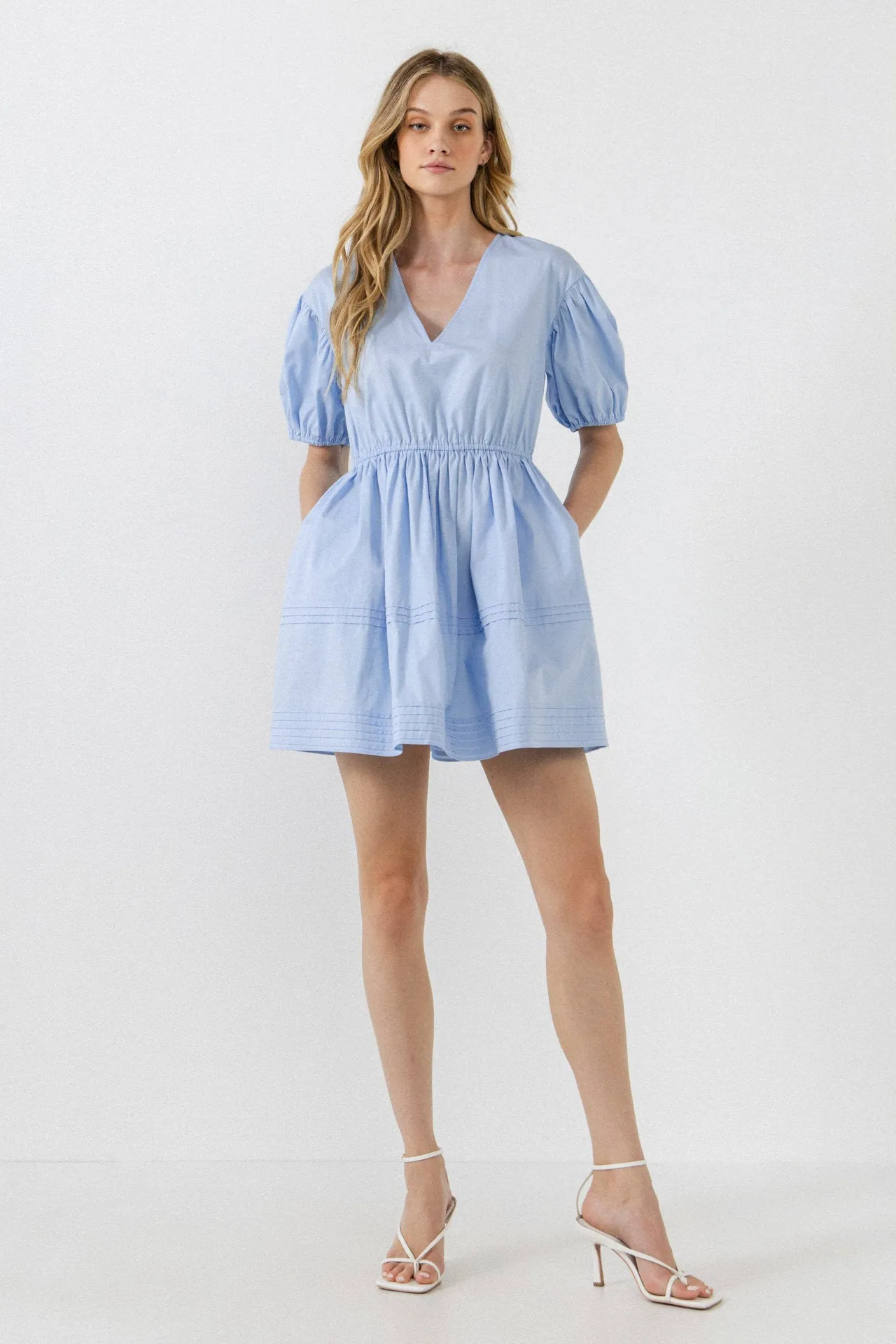 English Factory - Blouson Pleated Puff Sleeve Dress