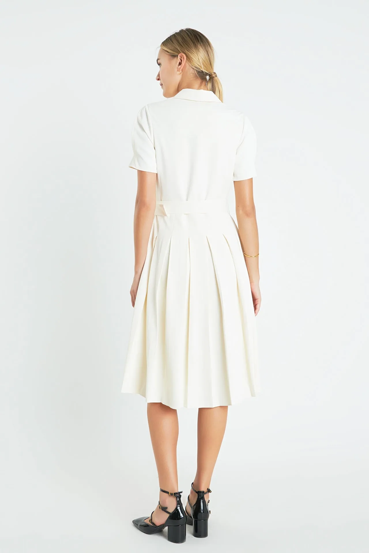 English Factory - Short-Sleeve Pleated Midi Dress