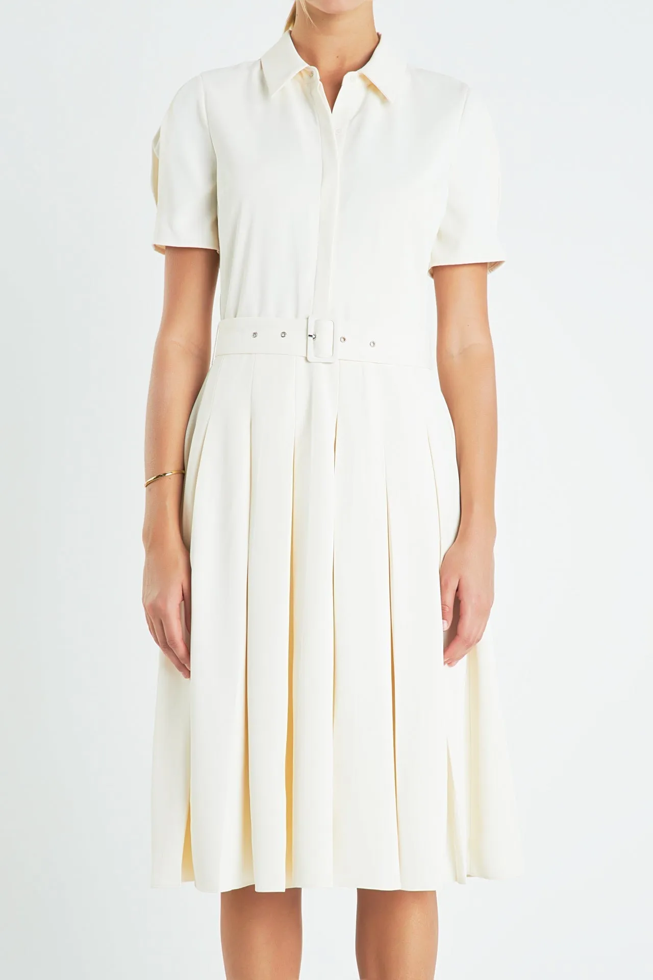 English Factory - Short-Sleeve Pleated Midi Dress