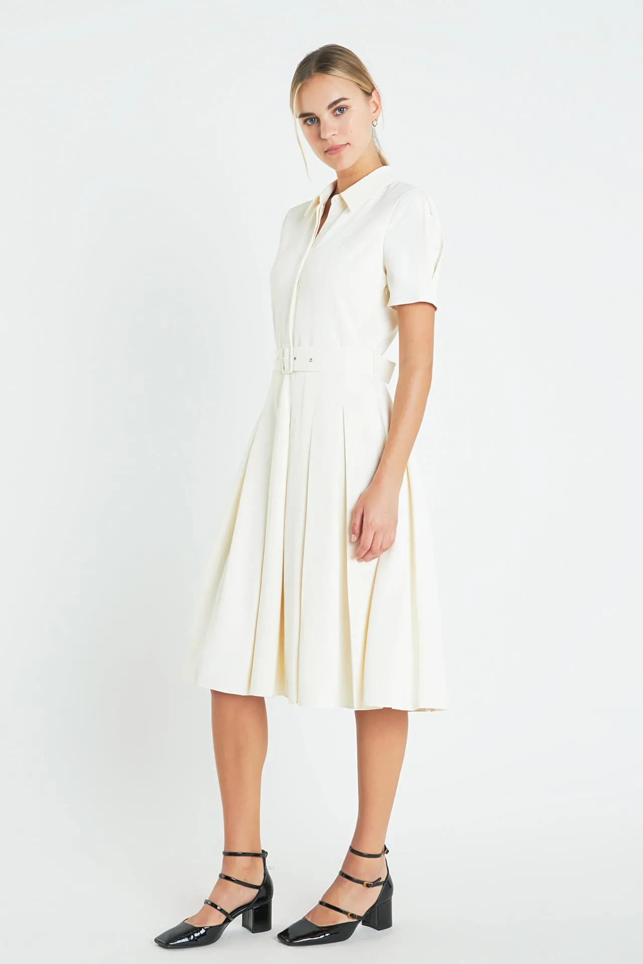 English Factory - Short-Sleeve Pleated Midi Dress