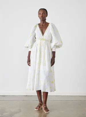 Enola Linen Embroidery Midi Dress