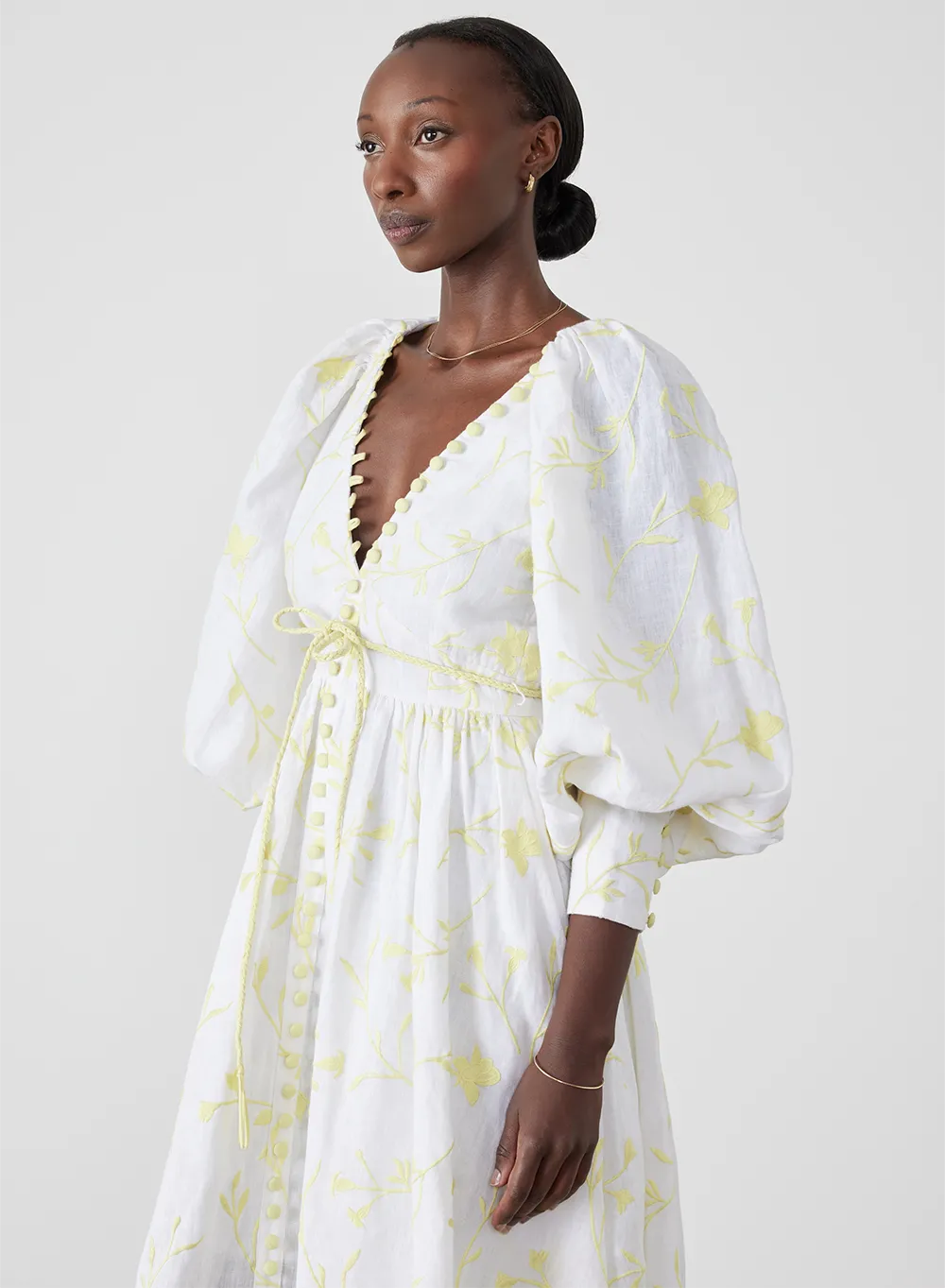 Enola Linen Embroidery Midi Dress