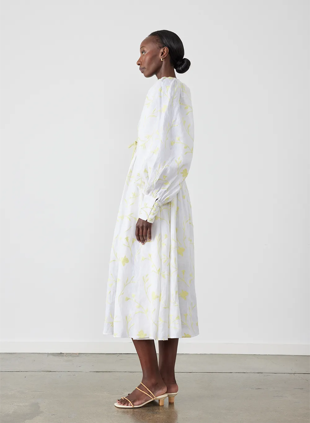 Enola Linen Embroidery Midi Dress