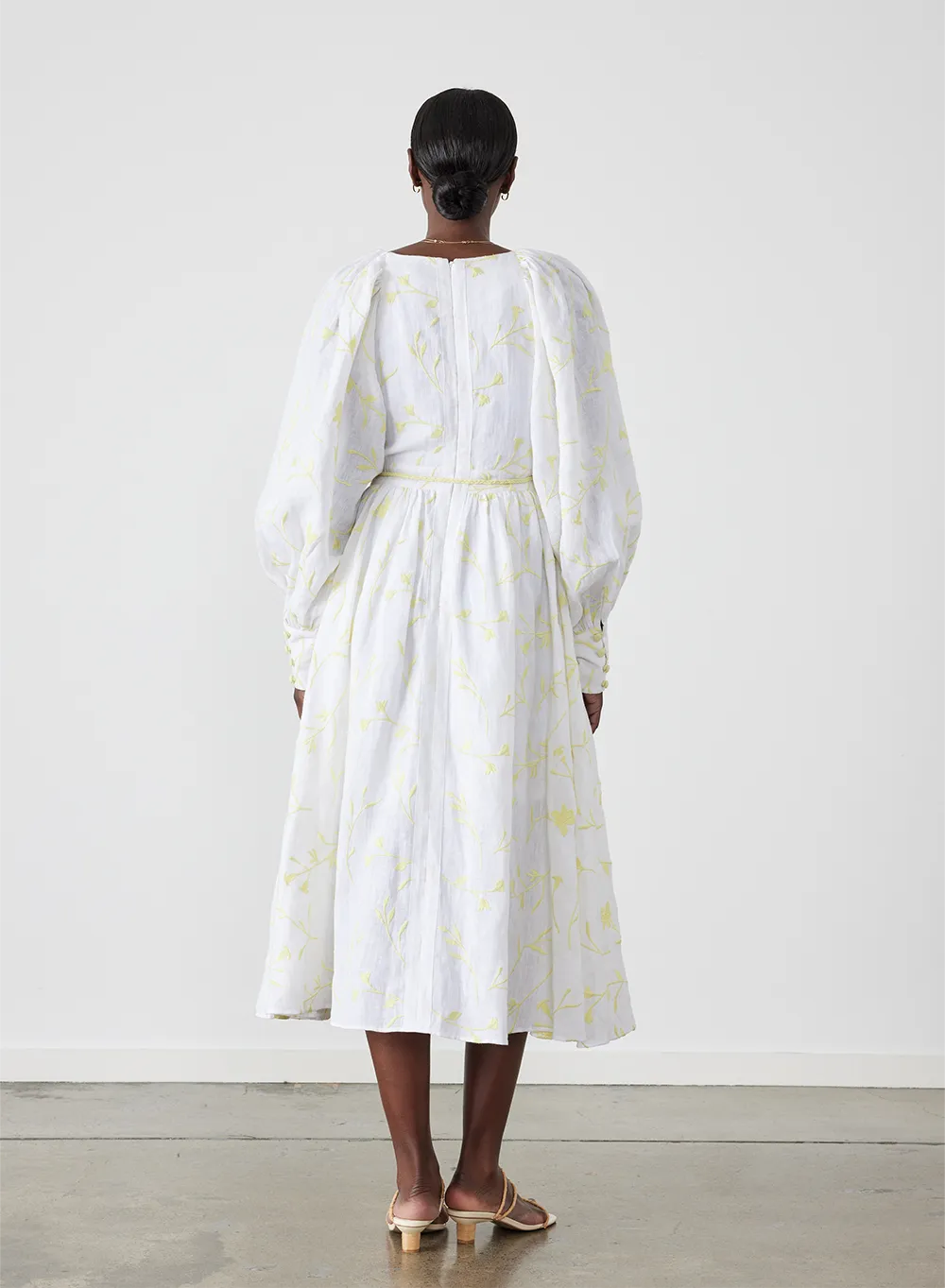 Enola Linen Embroidery Midi Dress