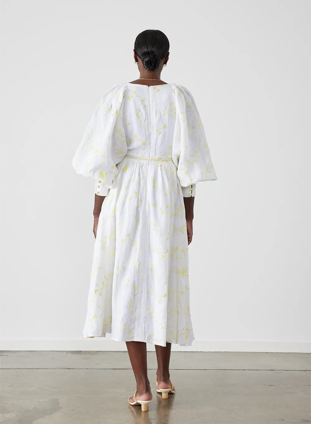 Enola Linen Embroidery Midi Dress