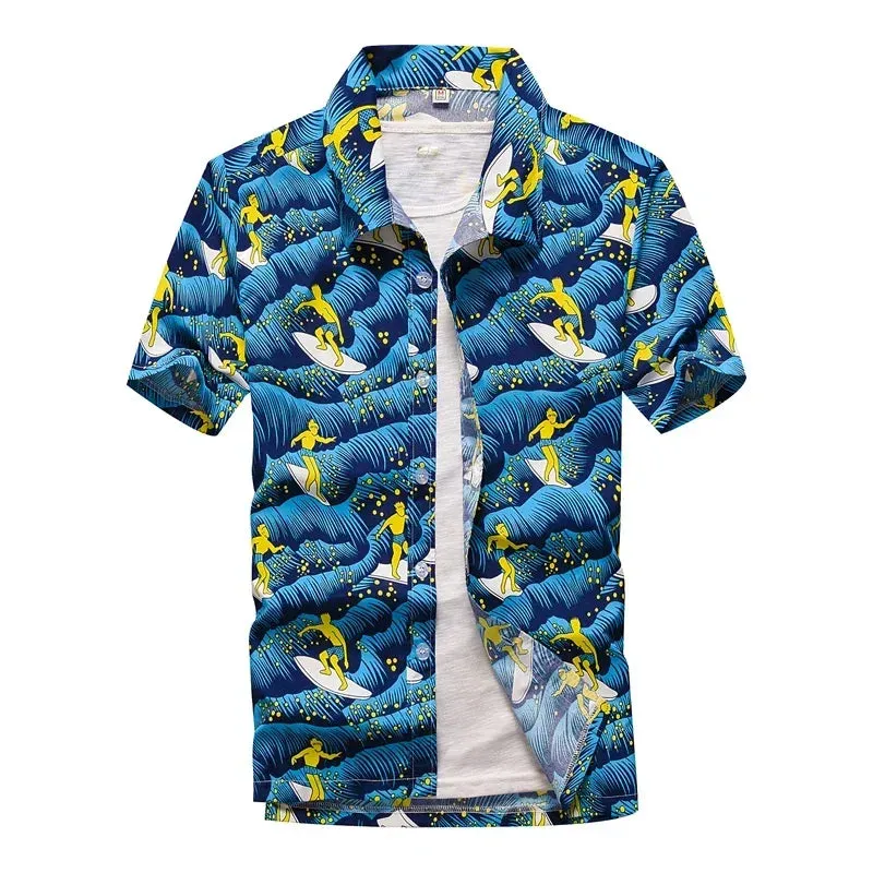 Fashion Mens Hawaiian Shirt Male Casual Colorful Printed Beach Aloha Shirts Short Sleeve Plus Size 5XL Camisa Hawaiana Hombre