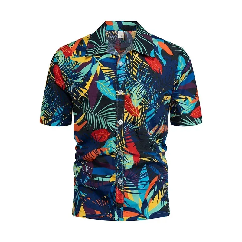 Fashion Mens Hawaiian Shirt Male Casual Colorful Printed Beach Aloha Shirts Short Sleeve Plus Size 5XL Camisa Hawaiana Hombre