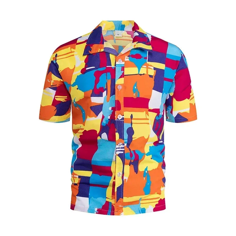 Fashion Mens Hawaiian Shirt Male Casual Colorful Printed Beach Aloha Shirts Short Sleeve Plus Size 5XL Camisa Hawaiana Hombre