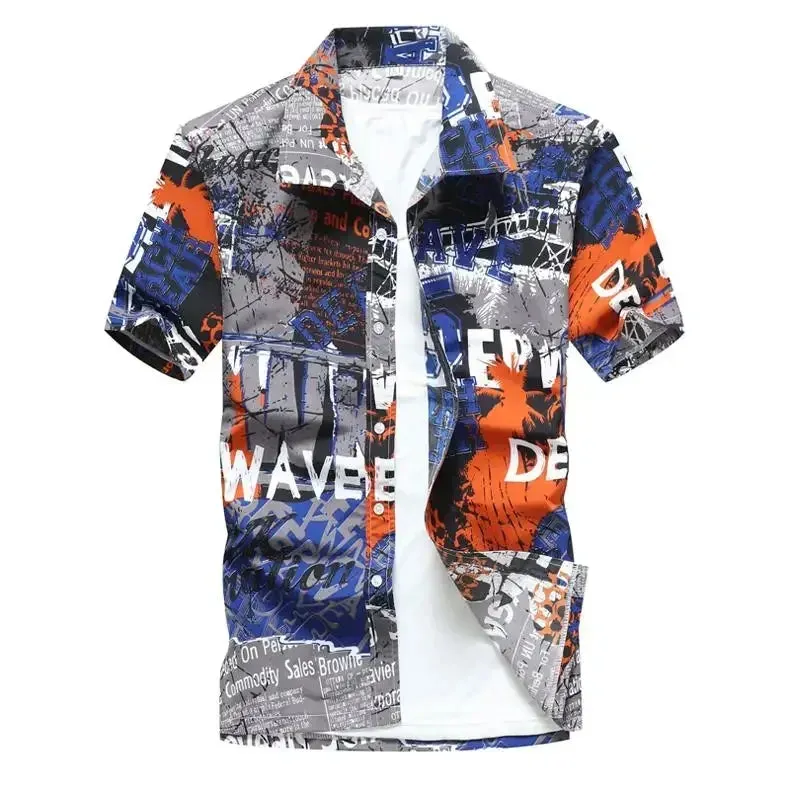 Fashion Mens Hawaiian Shirt Male Casual Colorful Printed Beach Aloha Shirts Short Sleeve Plus Size 5XL Camisa Hawaiana Hombre