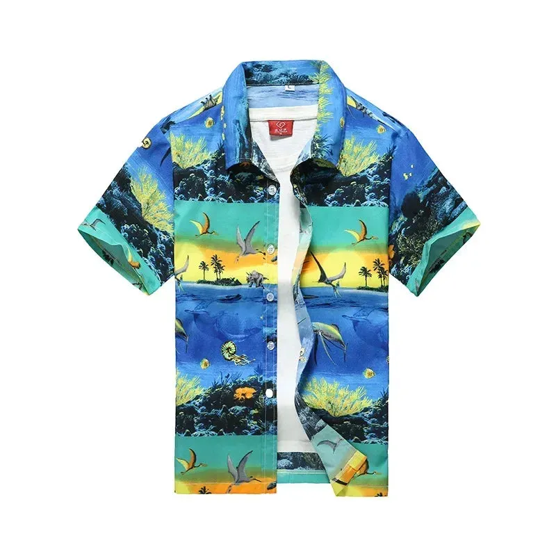 Fashion Mens Hawaiian Shirt Male Casual Colorful Printed Beach Aloha Shirts Short Sleeve Plus Size 5XL Camisa Hawaiana Hombre