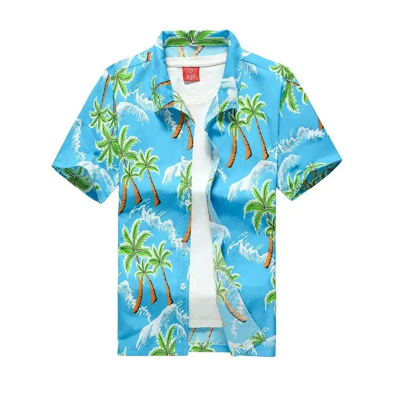 Fashion Mens Hawaiian Shirt Male Casual Colorful Printed Beach Aloha Shirts Short Sleeve Plus Size 5XL Camisa Hawaiana Hombre