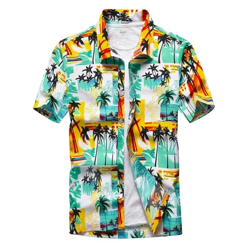 Fashion Mens Hawaiian Shirt Male Casual Colorful Printed Beach Aloha Shirts Short Sleeve Plus Size 5XL Camisa Hawaiana Hombre