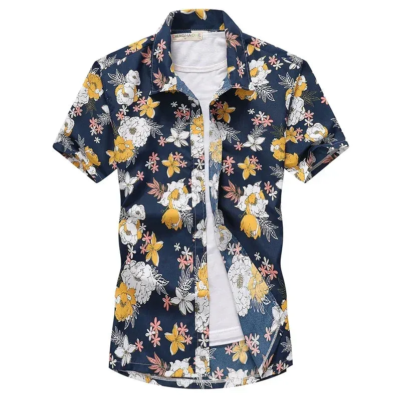 Fashion Mens Hawaiian Shirt Male Casual Colorful Printed Beach Aloha Shirts Short Sleeve Plus Size 5XL Camisa Hawaiana Hombre