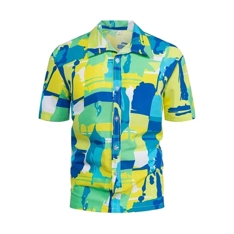 Fashion Mens Hawaiian Shirt Male Casual Colorful Printed Beach Aloha Shirts Short Sleeve Plus Size 5XL Camisa Hawaiana Hombre