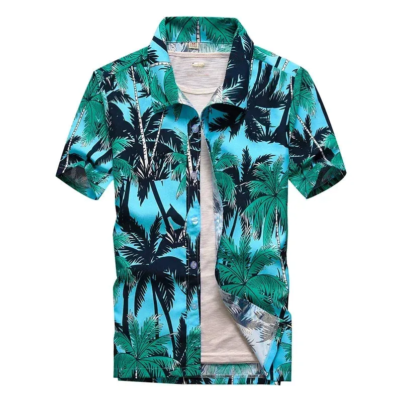 Fashion Mens Hawaiian Shirt Male Casual Colorful Printed Beach Aloha Shirts Short Sleeve Plus Size 5XL Camisa Hawaiana Hombre